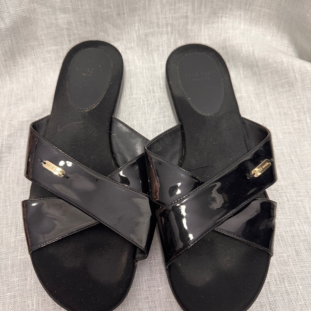 Cole Haan Grand.OS Black Patent Leather Slide Sandals – Size 9M - Picture 3 of 6